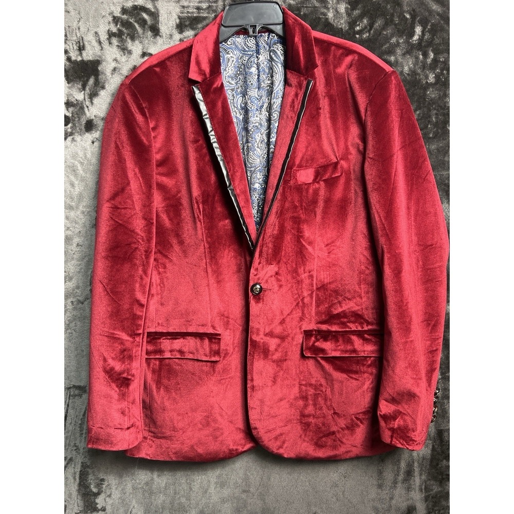 Red Velvet Blazer 48L Men's Paisley Lined Prom Party Tux Wedding Jacket‎